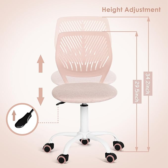 FurnitureR Writing Task Chair for Teens Boys Girls 360 Rolling Wheels Fabric Soft Pad Seat Breathable Backrest, Height Adjustable Liftup 29.5"-34.3", Morandi Pink - LeafyLoom