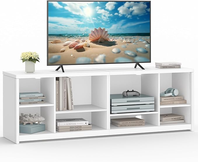 VASAGLE TV Stand for TVs up to 75 Inches, Entertainment Center with Storage Shelves, TV Console Table, Easy to Assemble, TV Cabinet for Living Room, Bedroom, Cloud White ULTV112W01 - LeafyLoom