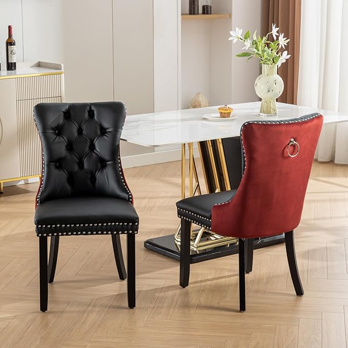 NicBex Haerin-SD-00108-LWJ Dining Chairs, 25.5"x19.7"x37.5", Black and Burgundy - LeafyLoom