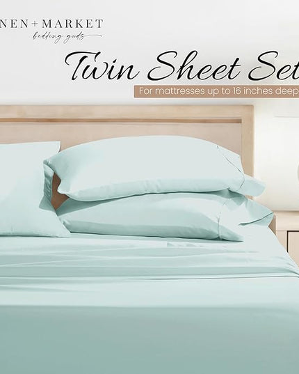 Linen Market Bed Sheets for Twin Size Bed (Aqua) - Sleep Better Than Ever with These Soft and Cooling Twin Sheets - Deep Pocket Fits 16" Thick Beds - 3 Piece Twin Sheet Set - LeafyLoom