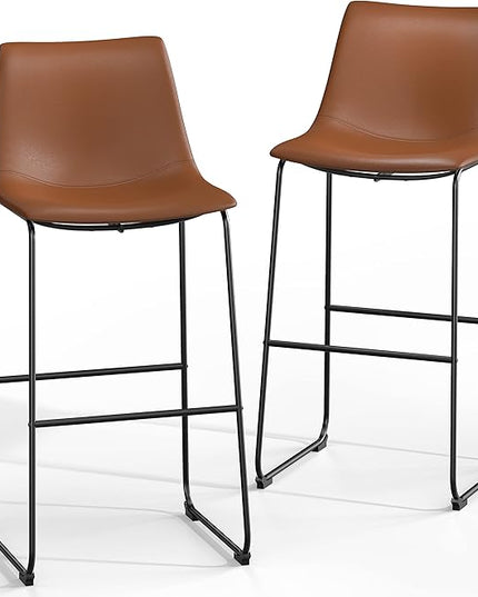 NicBex Retro Bar Stools Crazy-Horse Leather with Metal Legs Barstools, Lounge Kitchen Island Bar Stools, Set of 2, (Walnut Color) (A-GE17021-USSU014) - LeafyLoom