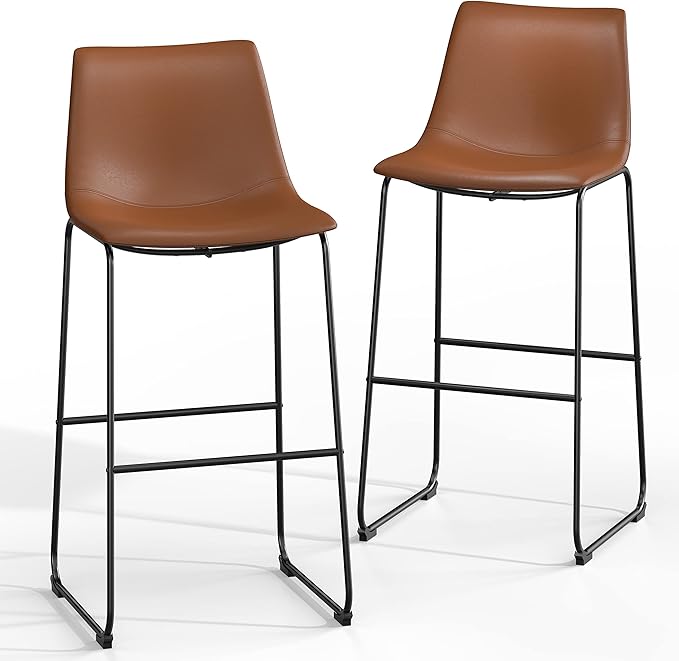 NicBex Retro Bar Stools Crazy-Horse Leather with Metal Legs Barstools, Lounge Kitchen Island Bar Stools, Set of 2, (Walnut Color) (A-GE17021-USSU014) - LeafyLoom