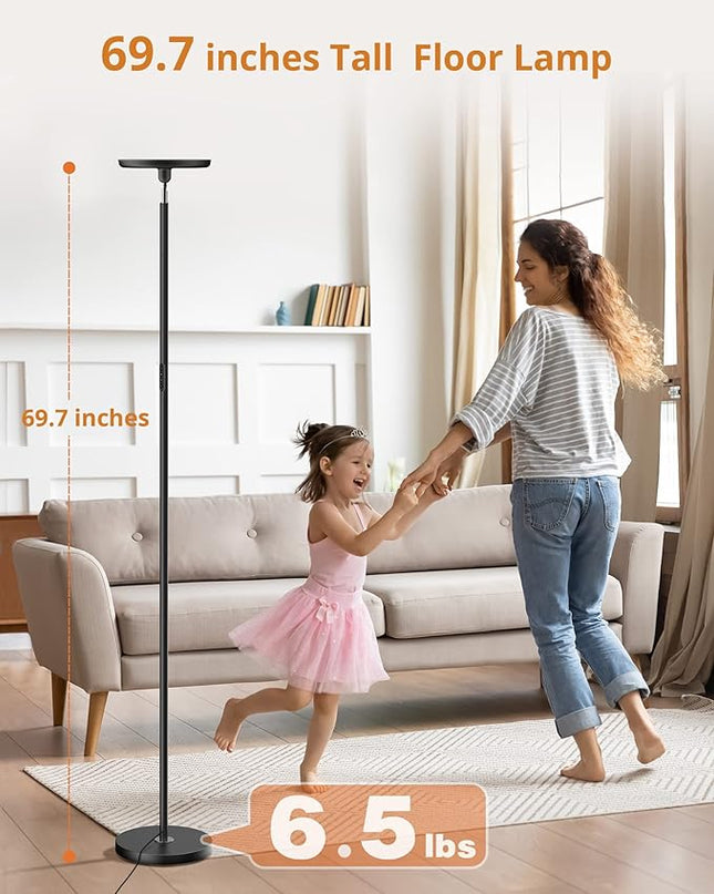 LEPOWER Bright Floor Lamp, LED Torchiere Floor Lamps for Living Room, 3500LM Standing Floor Lamp with 5 Color 5 Brightness, Tall Pole Light for Bedroom, Office Black - LeafyLoom
