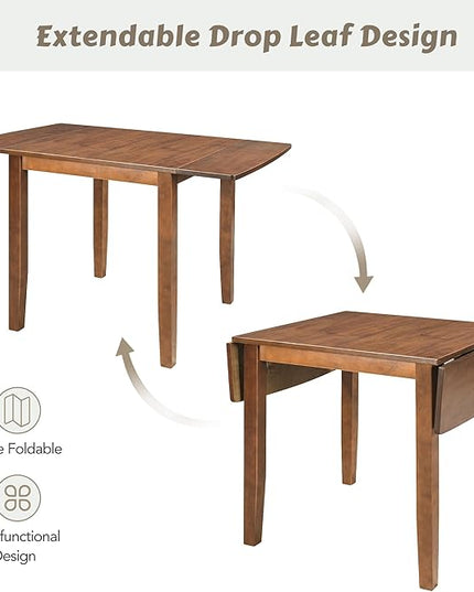 NicBex Kitchen Table for 2 Dining Table with Chairs 3-Piece Wood Drop Leaf Breakfast Nook Dining Table Set with 2 X-Back Chairs for Small Places, Farmhouse Style, Brown - LeafyLoom