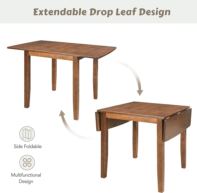 Dining Room Table Set for 2, 3-Piece Wood Kitchen Table Set with Drop Leaf and 2 X-back Chairs, Breakfast Nook Dining Table Set for Small Place, Brown - LeafyLoom