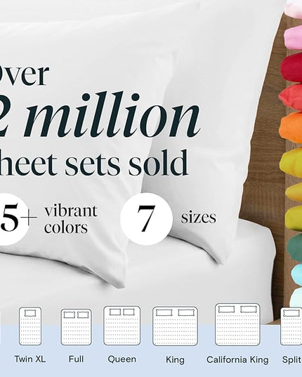 LuxClub 6 PC Queen Sheet Set, Sheets Queen Size, Deep Pockets 18" Eco Friendly Wrinkle Free Cooling Sheets Machine Washable Hotel Bedding Silky Soft - Snow White Fitted Sheet Queen Size - LeafyLoom