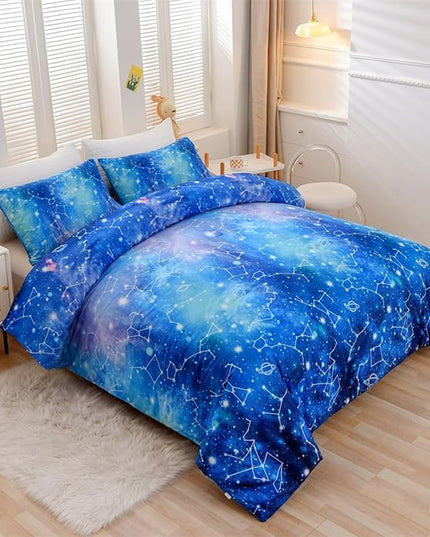 Holawakaka Tie Dye Constellation Print Ombre Comforter Set Full Size Girls Boys Gradient Galaxy Bedding Set (Cyan,Full) - LeafyLoom