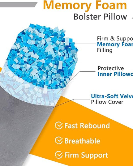 Body Pillow, Memory Foam Round Body Pillows for Adults, Firm Long Bolster Pillow for Bed, Cylinder Tube Roll Pillow with Velvet Cover, 47x7.87 Inches, Grey - LeafyLoom