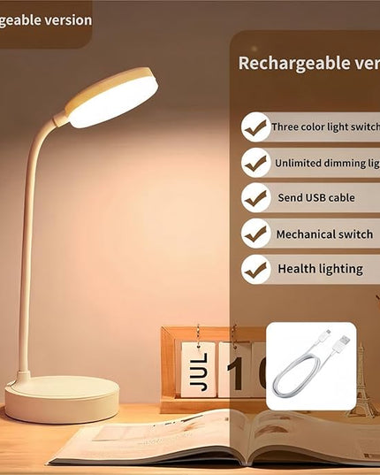 Small desk lamp USB rechargeable desk lamp with 3 color modes, dimmable learning lamp for learning, reading and writing, art and handicrafts, nail art, flexible gooseneck desk lamp - LeafyLoom