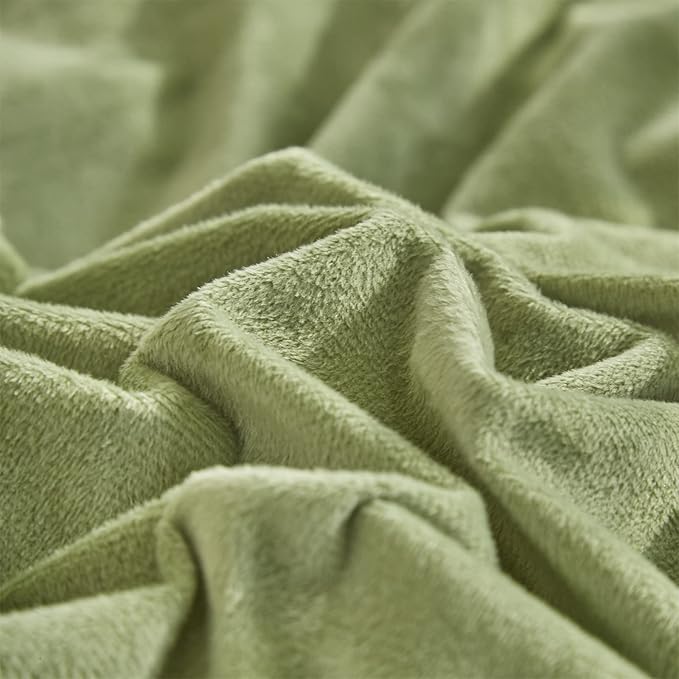 Wellboo Sage Green Velvet Comforter Sets California King Light Green Fluffy Bedding Cal King Solid Color Flannel Quilt Women Men Grass Green Comforters Micromink Sherpa Fuzzy Warm Plush Bedding Soft - LeafyLoom