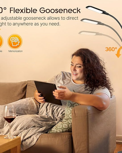 Syrinx LED Floor Lamp, 12W Remote & Touch LED Reading Standing Light for Living Room Bedroom, Flexible Gooseneck Task Light, 5 Color Temperatures, 5 Level Brightness - Black - LeafyLoom