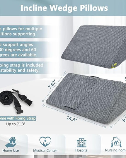KAAMOS Positioning Wedge Pillow for Side Sleeping Bed Wedges for Adults (2 in 1) Bed Sore Turning Wedges for Elderly Bed Foam Incline Wedge Positioning Pillows for Bedridden After Surgery - LeafyLoom