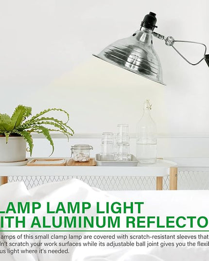 Simple Deluxe 2-Pack Clamp Lamp Light with 8.5 Inch Aluminum Reflector up to 150 Watt E26 (no Bulb Included), Silver and Black - LeafyLoom