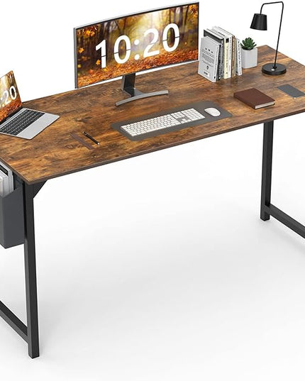 Computer Desk Home Office Desk 55 Inch Writing Desks Small Space Desk Study Table Modern Simple Style Work Table with Storage Bag Headphone Hook Wooden Tabletop Metal Frame for Home, Bedroom - LeafyLoom