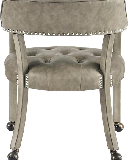 Dining Chairs with Casters and Arms, Large Rolling Dining Chairs with Wheels, Solid Wood Boss Caption's Chairs Office Desk Chairs, 26" D x25.2 W x 31.5" H, Soft Light Grey PU SY-1318-UA - LeafyLoom