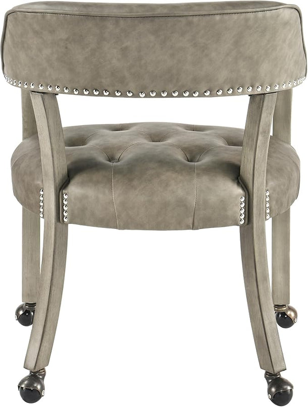 Dining Chairs with Casters and Arms, Large Rolling Dining Chairs with Wheels, Solid Wood Boss Caption's Chairs Office Desk Chairs, 26" D x25.2 W x 31.5" H, Soft Light Grey PU SY-1318-UA - LeafyLoom
