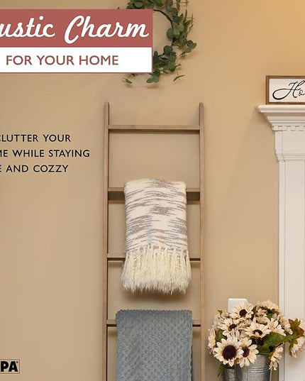 Ilyapa Blanket Ladder for Living Room, Ladder Blanket Holder - Rustic Decorative Quilt Ladder, Barnwood Blanket Ladders for Living Room, Farmhouse Decor, Quilt Ladder - LeafyLoom