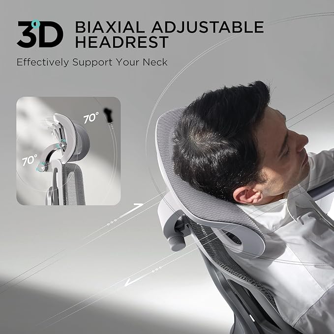 Hbada E3 Ergonomic Office Chair, Big and Tall Office Chair - with 3-Zone Dynamic Lumbar Support, 3D Adjustable Headrest, 3D Adjustable Armrests, Swivel Computer Chair, Grey(No Footrest) - LeafyLoom