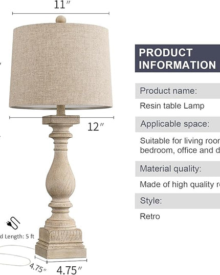 BOBOMOMO Retro 27" USB Charging Ports A/C Wash-White Farmhouse Lamps for Bedrooms Side Table Lamps Bedside Lamp for Nightstand Living Room 1 Pack - LeafyLoom