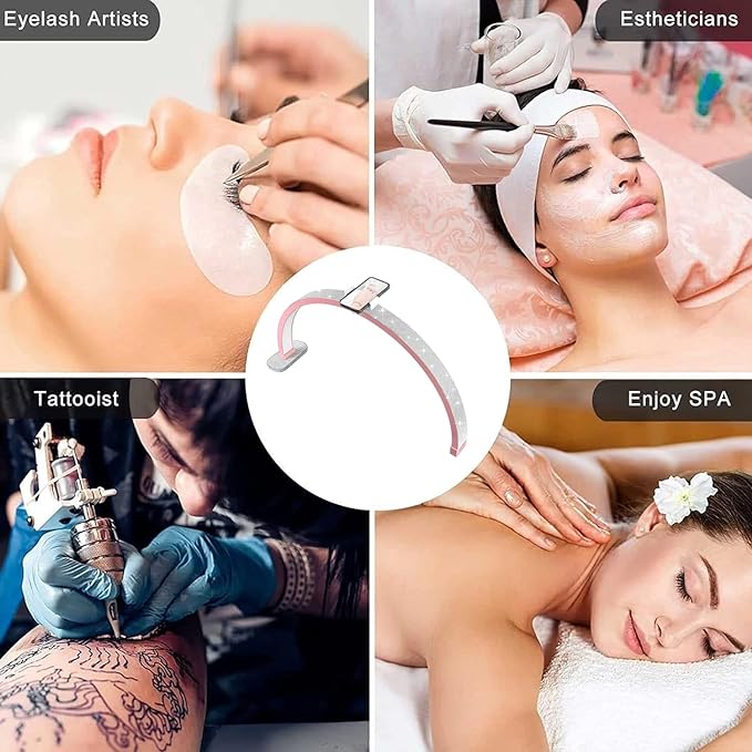 Half Moon Light for Nail Desk, 30'' Half Moon Lamp with Phone Holder, Large 40W Led Lash Light for Nails, Eyelash Extensions, Makeup, Tattoo, Spa, Desk Lamp for Nail Tech (Pink) - LeafyLoom