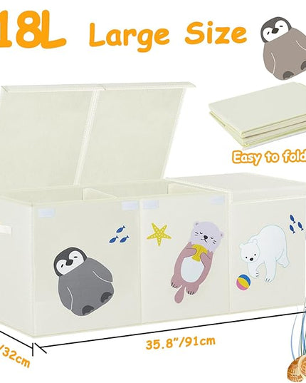Large Toy Box Storage Chest,Sturdy Toys Storage Organizer Bin Basket with Dividers and Lids for Toddlers,Boys,Girls,Nursery,Closet,Living Room Area,Playroom(Beige Animals) - LeafyLoom