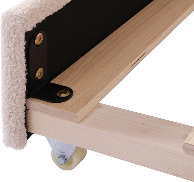 Teddy Fleece Full Size Upholstered Daybed with LED Light and Trundle,Modern Wood Platform Bed W/Side Stripes,Easy Assembly,for Bedroom,Living Room,Guestroom,Beige - LeafyLoom