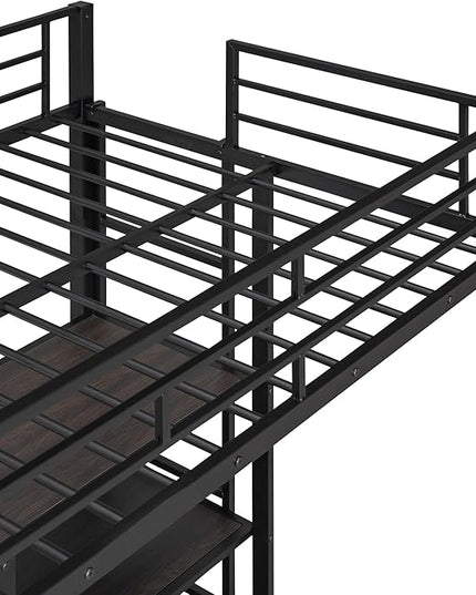 RITSU Twin Size Loft Bed, Heavy Duty Metal Bedframe with Desk and Whiteboard, 3 Big Shelves The Storage Space, Sturdy Construction, for Children's Room, Teens, Black - LeafyLoom