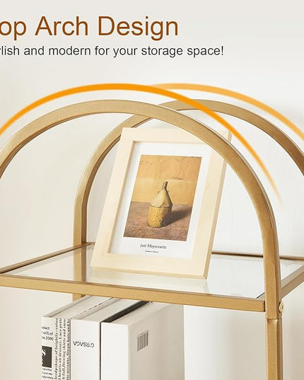 HOMBAZAAR Bookshelf,4-Tier Modern Bookcase,Book Shelf with Tempered Glass,Tall Bookshelf for Home Office, Bedroom and Living Room,Gold. - LeafyLoom