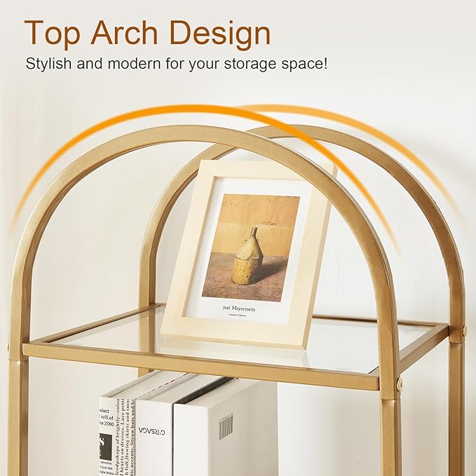 HOMBAZAAR Bookshelf,4-Tier Modern Bookcase,Book Shelf with Tempered Glass,Tall Bookshelf for Home Office, Bedroom and Living Room,Gold. - LeafyLoom