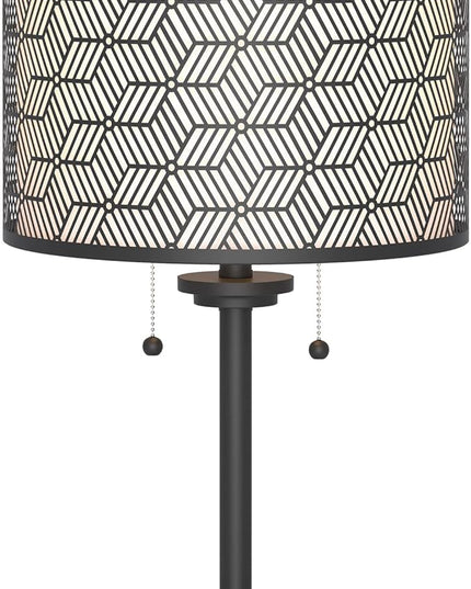 Inlight 23" High Double Shade Pull Chain Modern Table Lamp, Black Metal Frame and White Fabric Shade, Bulb Not Included, IN-0807-2-BK - LeafyLoom