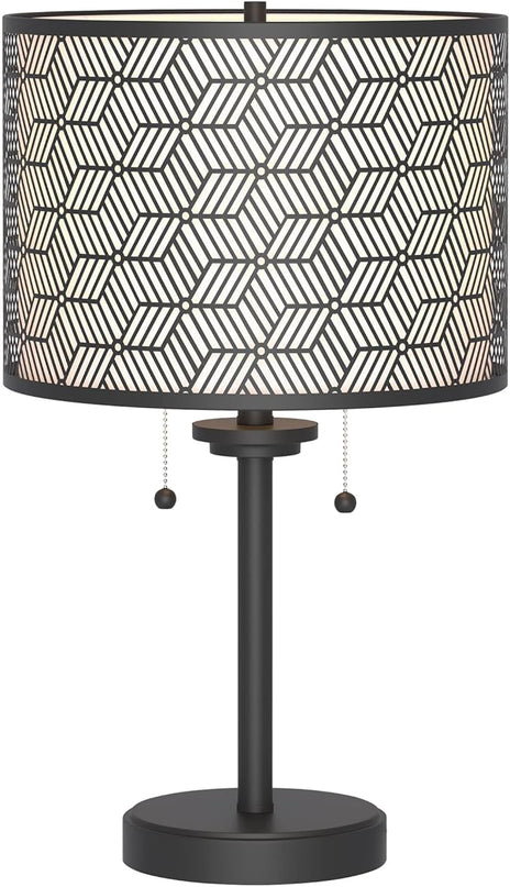 Inlight 23" High Double Shade Pull Chain Modern Table Lamp, Black Metal Frame and White Fabric Shade, Bulb Not Included, IN-0807-2-BK - LeafyLoom
