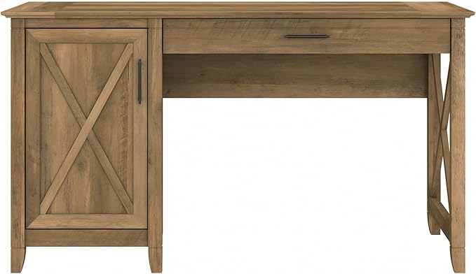 Bush Furniture Key West Computer Desk with Storage | Small for Home Office | Modern Farmhouse, 54W, Reclaimed Pine - LeafyLoom