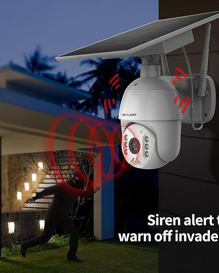 SOLIOM S600 Outdoor WiFi Security Camera - 360° Pan Tilt, Solar Powered with Battery, Motion Detection, Color Night Vision, 2-Way Talk, Remote Access SOLIOM