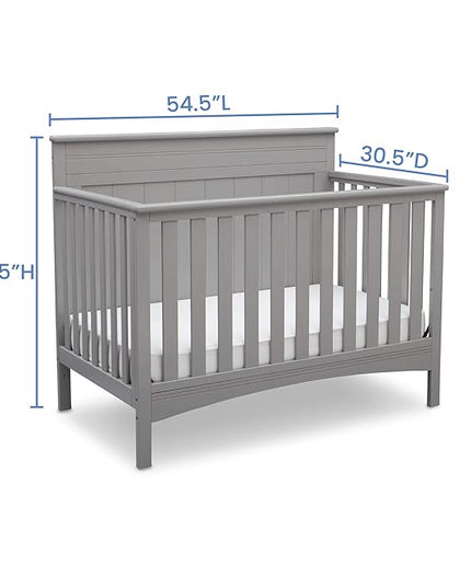 Delta Children Fancy 4-in-1 Crib, Grey + Serta Perfect Slumber Dual Sided Recycled Fiber Core Crib and Toddler Mattress (Bundle) - LeafyLoom