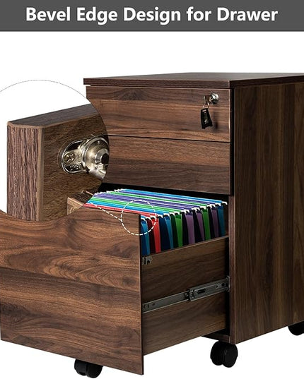 TOPSKY 3 Drawers Wood Mobile File Cabinet Fully Assembled Except Castors (Rustic Brown, 16.3x15.7x24.4) - LeafyLoom