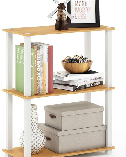 Furinno Turn-S-Tube 3-Tier Compact Multipurpose Shelf Display Rack, Square, Beech/White, 3-Tier Square Tubes - LeafyLoom