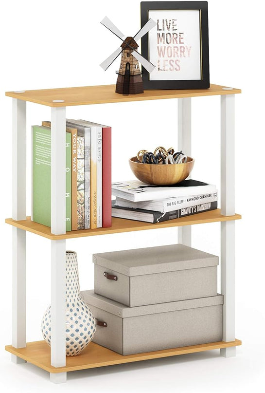 Furinno Turn-S-Tube 3-Tier Compact Multipurpose Shelf Display Rack, Square, Beech/White, 3-Tier Square Tubes - LeafyLoom