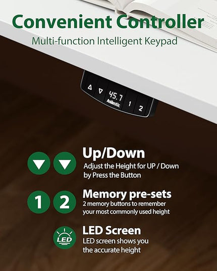 Electric Standing Desk, Large 63 x 24 Inches Height Adjustable Desk, Sit Stand up Desk for Work Office Home, Splice Board, White - LeafyLoom