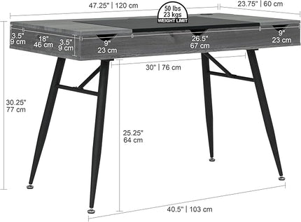 Calico Designs Nook Modern Office, Laptop, Writing Desk with Storage Compartments, Black/Greywash - LeafyLoom