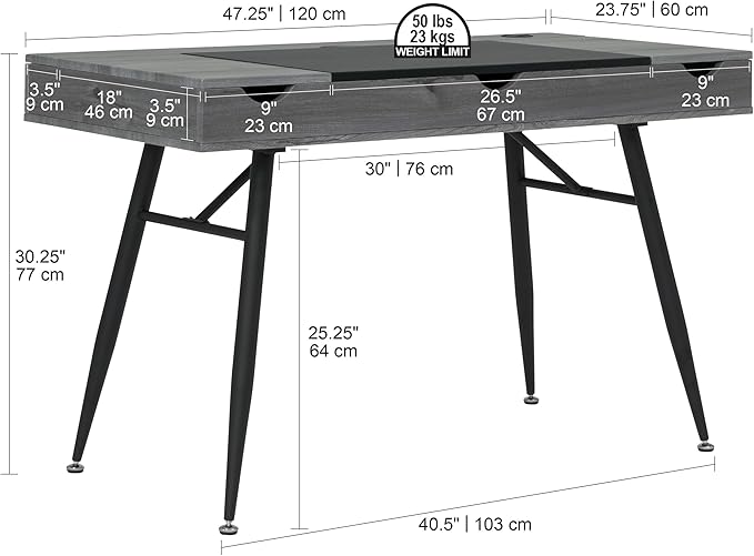 Calico Designs Nook Modern Office, Laptop, Writing Desk with Storage Compartments, Black/Greywash - LeafyLoom