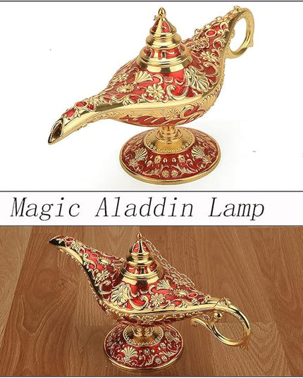 Legend Aladdin Lamp Magic Genie Wishing Light, Classic Arabian Nights Costume Props Lamp Table Decor for Home Wedding Party Halloween Birthday Beautiful Gift Toy for Women Girl (Red & Gold) - LeafyLoom