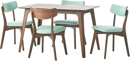 Christopher Knight Home Megann Mid-Century Wood Dining Set with Fabric Chairs, 5-Pcs Set, Natural Walnut / Mint - LeafyLoom