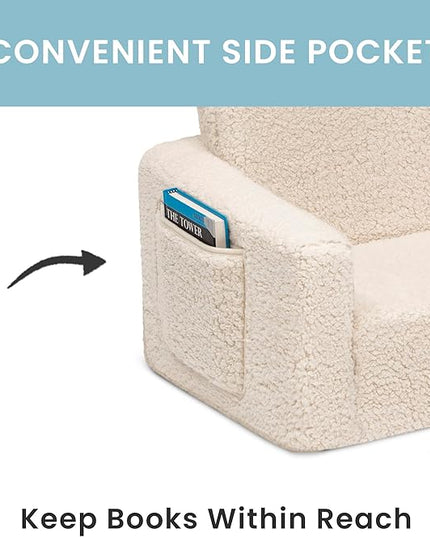 Delta Children Cozee Flip-Out Sherpa 2-in-1 Convertible Chair to Lounger for Kids, Cream - LeafyLoom