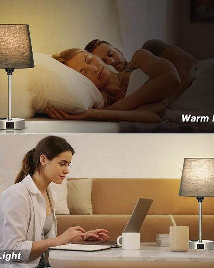 Table Lamps for Bedrooms Set of 2 Bedside - Nightstand Bedroom Lamp with USB C Port and AC Outlet Charging, Dimmable Touch Small End Side Lamp, Black Night Stand Light for Kid/Guest Room/Living Room - LeafyLoom
