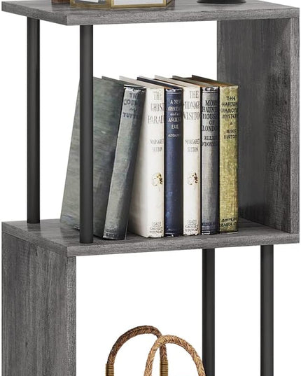 3 Tier Modern Bookshelf, S-Shaped Bookcase,Small Book Shelf for Small Spaces, Unique Bookshelf for Storage Organizer Living Room Bedroom Home Office, Grey - LeafyLoom