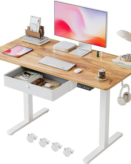 BANTI Electric Standing Desk with Drawer, Adjustable Height Sit Stand Up Desk, Home Office Desk Computer Workstation, 48x24 Inches, Ligh Vintage Brown - LeafyLoom