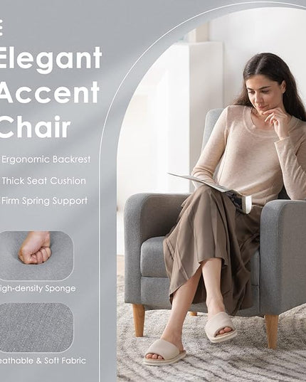 COLAMY Modern Accent Living Room Chairs Set of 2, Upholstered Fabric Armchair Reading Side Chair, Single Sofa with Back Pillow, Light Grey - LeafyLoom