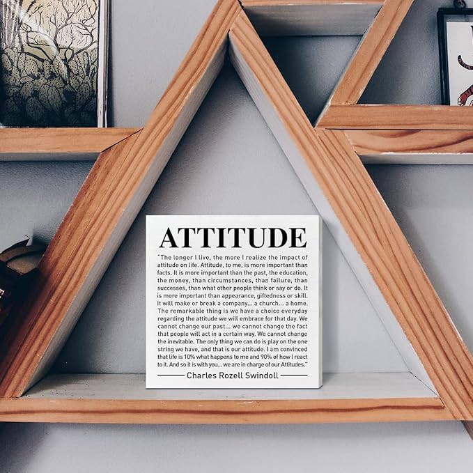Home Office Desk Wooden Box Sign Decor, We Are in Charge of Our Attitudes, Inspirational Book Quotes Desk Decor Motivational Desk Decorations for Women Men Student Office Classroom School - LeafyLoom