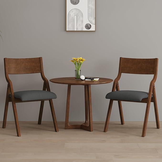 Ball & Cast Padded Folding Chairs 2 Pack,Solid Wood Frame,18" Seat Height,Space Saving,Easy to CarrySuitable for dining room, bedroom and outdoor, Dark gray - LeafyLoom
