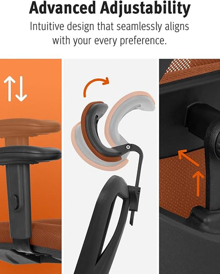 Duramont Office Chair Ergonomic Adjustable Lumbar Support and Rollerblade Wheels - Desk Chair with High Back Breathable Mesh - Thick Seat Cushion, Head, and Arm Rests control BROWN - LeafyLoom